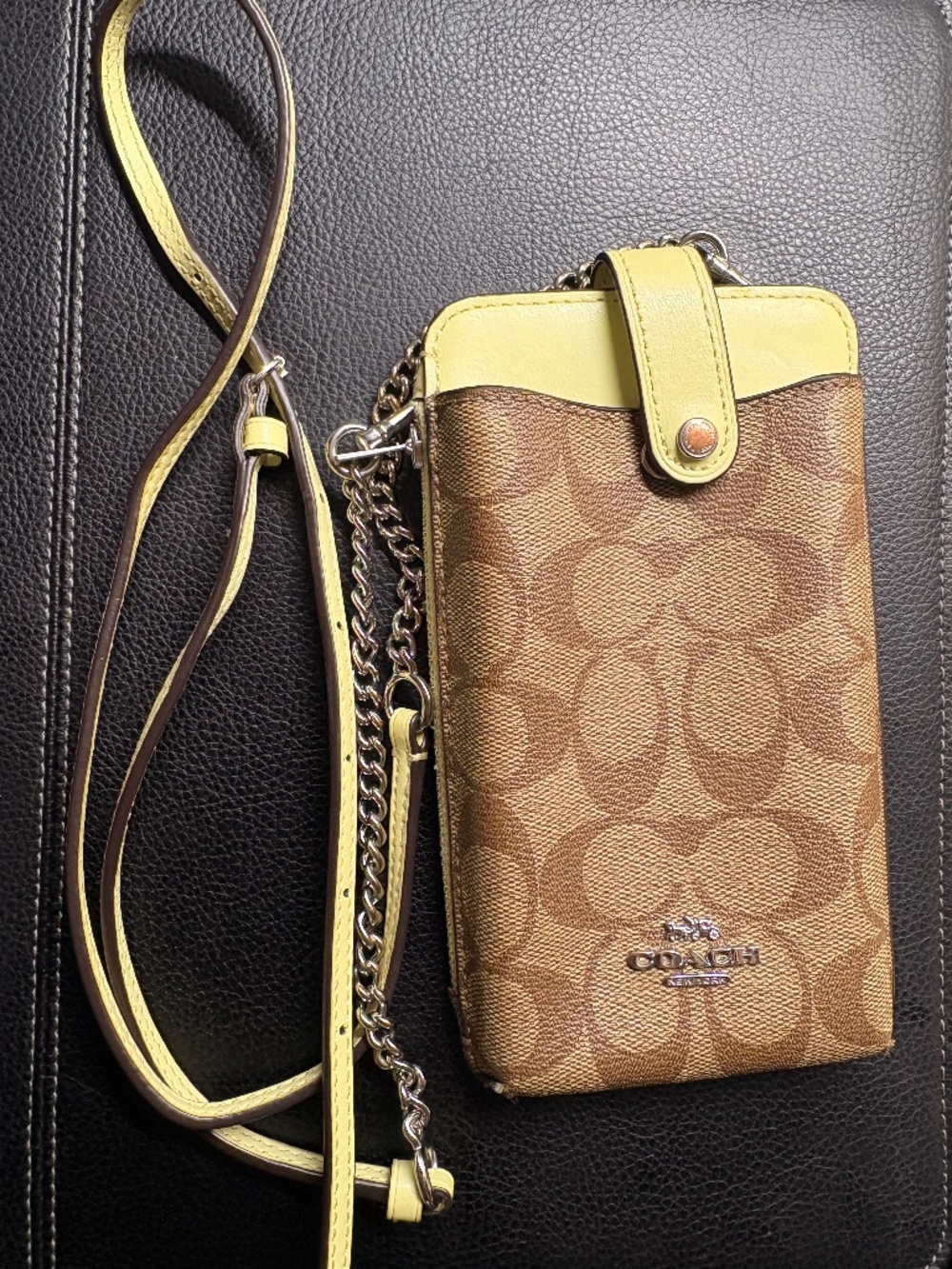 Coach North/South Phone Crossbody Gold/Light Khaki/Faded Blush Signature Canvas